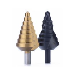 Professionele boorbits 8 stappen SPrial Fute Nitrided Titanium Coating 10-45 mm HSS Stap Bit Increment Boren REamer Triangle Shank Power