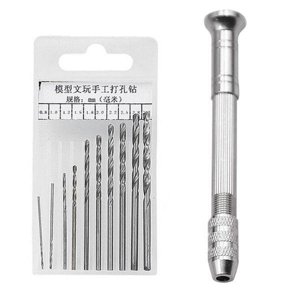 Brocas profesionales de alta calidad, Mini Micro mano de aluminio con portabrocas sin llave, 10 piezas, brocas giratorias, herramientas rotativas de perforación para carpintería