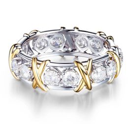 Éternité professionnelle Diamimonique CZ Simulate Diamond 10kt Whiteyellow Gold Rempilé Band de mariage Cross Ring Size 6119742957
