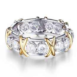 Eternidad profesional Diamonique CZ Diamante simulado 10KT WhiteYellow Gold Filled Wedding Band Anillo cruzado Tamaño 6-11