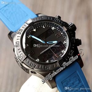 Profissional Exospace Space Chrono Swiss Quartz Mens Watch B55 Dual Time Zone PVD Steel All Black Dial Blue Rubber Strap 2021 Relógios PTBL Puretime A09c3