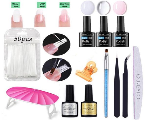 Nail en fibre de verre professionnel kit de gel d'extension rapide outils en acrylique Salon de noux UV Lampe à lampe pinceau Twezers9988977