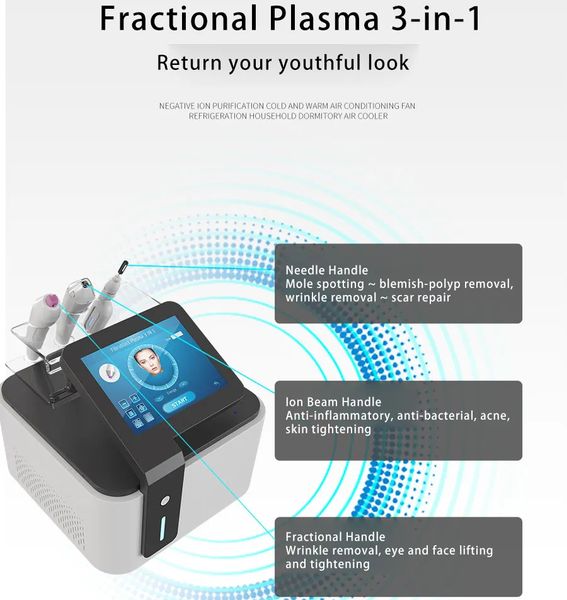 Máquina profesional de plasma de ozono de fibroblastos 3 en 1 Marca Eliminación de cicatrices Pluma de plasma fraccional Cuidado de la piel Modo puntual Tratamiento de inflamación de la piel Equipo de salón de belleza