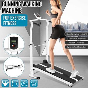 Vouwen Fitness Treadmilles Sport Mechanische Running Machine Multifunctionele Oefening Apparatuur Handleiding Treadmill Gezondheid Walking LCD Display Portability Wheel