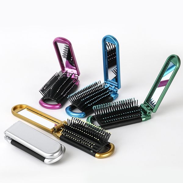 Brosse à cheveux pliante professionnelle avec miroir, peigne de poche portable, sac à main de voyage, peignes à cheveux pour femmes et hommes, outil de coiffure