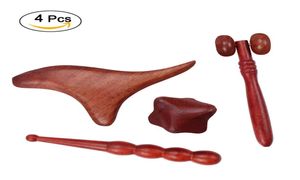 Professionele volledige set 4 PCS Reflexology Tool traditionele Thaise massage handvoet gezicht body acupoint massager Natural Red Wood1761726