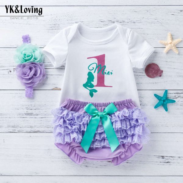 Fille professionnelle Baby Sermed Set d'été à manches courtes à manches courtes en dentelle violette PPP PP et accessoires de cheveux 3 pièces