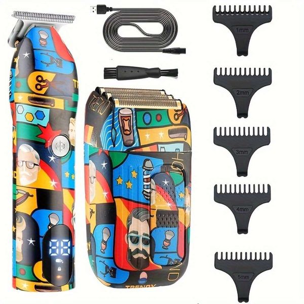 Ensemble de graffitis professionnel avec lame en T, rasoir alternatif, tondeuse sans fil, tondeuse à cheveux sans écart pour hommes – Kit de toilettage pour coupes de cheveux et taille de barbe pour hommes