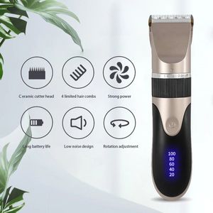 Cheveux professionnels Clipper Mens Barber Barbe Trimmer rechargeable Ceramic Blade Hair Machine Adult Kid Haircut Low Noise 240408