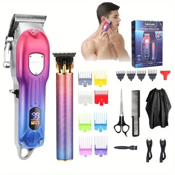 Ensemble de tondeuses à cheveux professionnelles pour hommes Tondeuses à cheveux sans fil Tondeuses à cheveux de couleur dégradée Tondeuses de barbier Machine de coupe de cheveux rechargeable pour hommes Convient