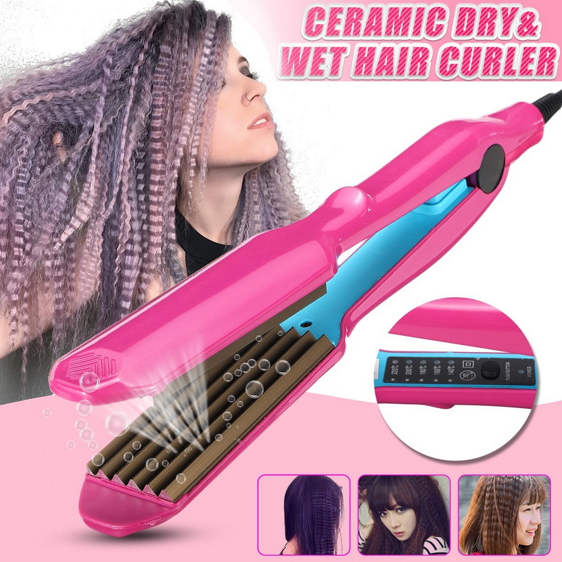 Professional Hair Crimper Curler Dry & Wet Use Corrugated Irons Ceramic Curling Iron with Temperature Control Waving Tool