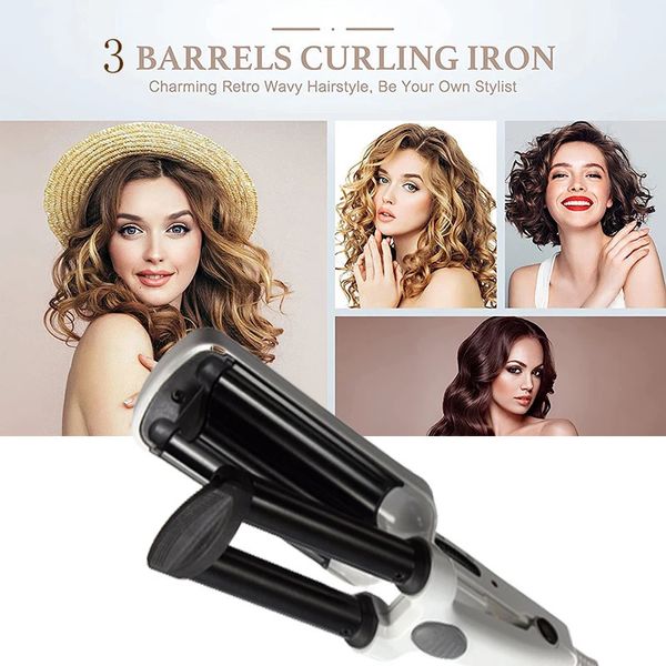 Cheveux professionnels curling fer céramique triple baril curler irons vague waver ou outils de style wand 240425