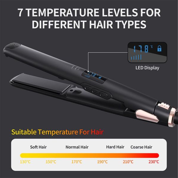 Plancha de pelo profesional 2 en 1, rizador de pelo plano de doble voltaje, temperatura ajustable, calentamiento rápido, alisado de cabello