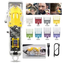 Professionele haartrimmer transparante stijl LCD digitale display Elektrische Clipper Barber Oplaadbare snijmachine 220712