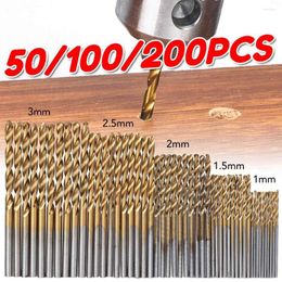 Ensembles d'outils à main professionnels 200 pièces ensemble 1/1.5/2.0/2.5/3mm foret hélicoïdal enduit de titane haute acier pour le travail du bois en plastique et en aluminium HSS