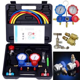 Professionele Hand Tool Sets 3 Way Auto HVAC Meters Met Slangen AC Manometer Set R410a R134a R404A R22 koelmiddel Slangen Adapte258M