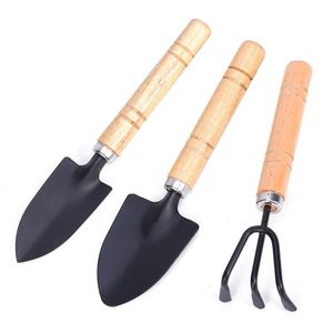 Professionele handgereedschap Sets 3 stks Tuin Plant Gereedschap Mini Houten Handvat Schop Rake Spade Bonsai Succulent Kit voor het potten van het wieden Fertilizin