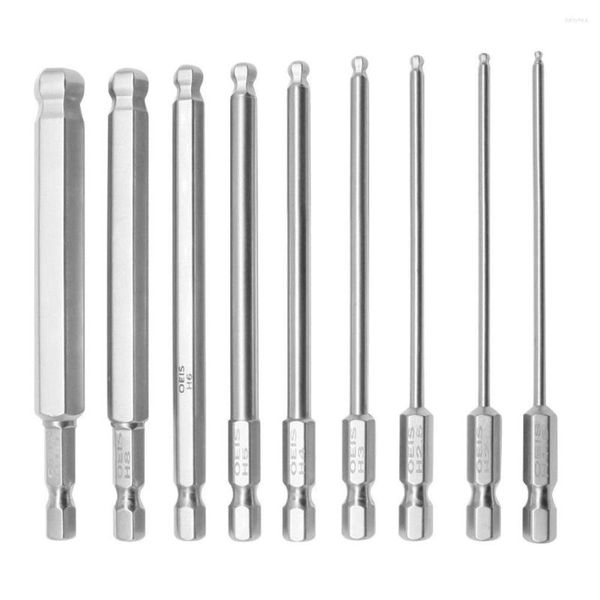 Conjuntos de herramientas de mano profesional 9pcs 1/4 pulgada Cabeza hexagonal Llave Allen Brocas S2 Acero 100 mm Métrico Mango largo Llave Destornillador Punta Socket