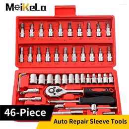 Conjuntos de herramientas de mano profesional Meikela 46PCS Conjunto de reparación de automóviles 1/4-pulgada Socket Trinquete Torque Llave Combo Herramientas Kit Auto Reparación