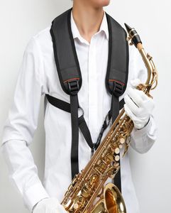 Professionele harnas gevoerde lederen saxofoon schouderband voor bariton alt tenor sopransaxsmuziekaccessoires Black1771006