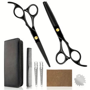 Kit de coupe de cheveux domestique professionnel, ciseaux de coupe de cheveux Kit de cisailles à effiler pour barbier/salon/maison avec peigne et étui pour hommes et femmes