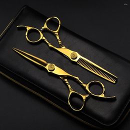 Professionelle Japan 440c Stahl 6'' Gold Haar Schneiden Schere Haarschnitt Ausdünnung Barber Tools Cut Schere Friseur