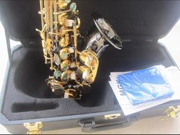 Professionele Japan S-991 Gebogen Sopraan Saxofoon Zwart Vernikkeld Lichaam Vergulde Gouden Sleutel Messing Instrumenten Muziek B Saxofone Met Lederen Case