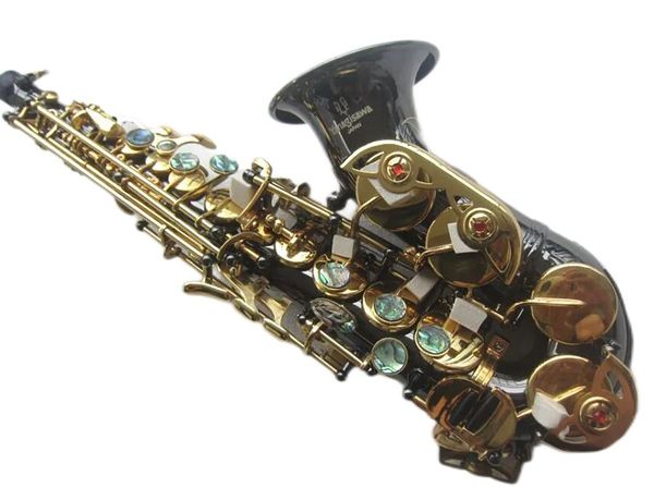 Saxophone Soprano incurvé professionnel japonais S 991, corps plaqué nickel noir, clé en or plaqué or, instruments en laiton, musique B Saxofone avec étui en cuir