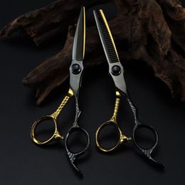 Professionele JP 440C staal 6 '' Scissor Black Gold Hair Scissors Haircut Dunning Baper Snijden Shears Hairdressing