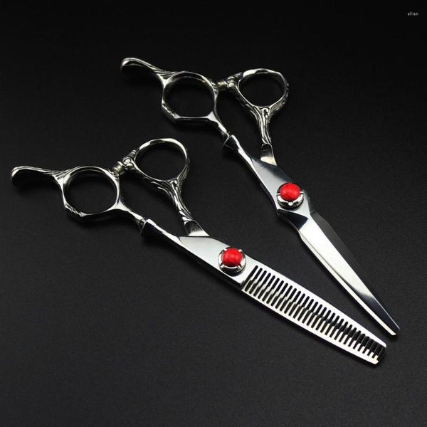 Tijera profesional de acero JP 440c de 6 pulgadas, tijeras para el pelo con gemas rojas, corte de pelo, adelgazamiento, peluquero, Makas, tijeras de corte, peluquería