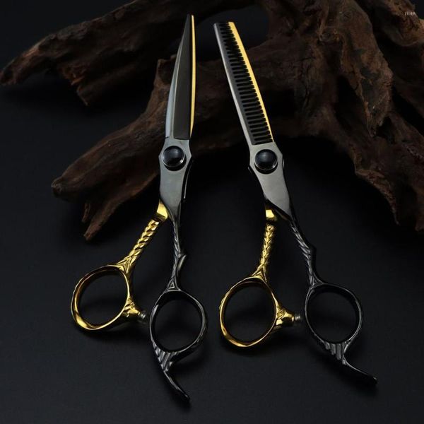 Ciseaux professionnels JP 440c en acier de 6 pouces, noir et or, pour coupe de cheveux, amincissement, pour barbier, ciseaux de coupe, coiffure