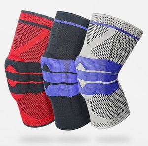 Protège-genoux professionnel Support de jambe Manchon de compression avec stabilisateurs latéraux Coussinet de gel de rotule en silicone Support de ressort de sécurité Genouillère de protection