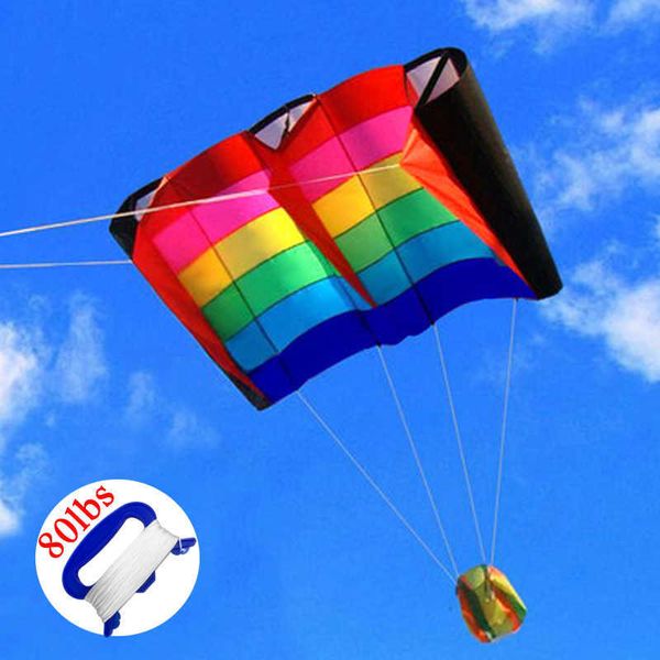 Grand cerf-volant professionnel multicolore de 230cm, parafoil/cerf-volant arc-en-ciel doux pour adultes et enfants, avec poignée et ligne 0110