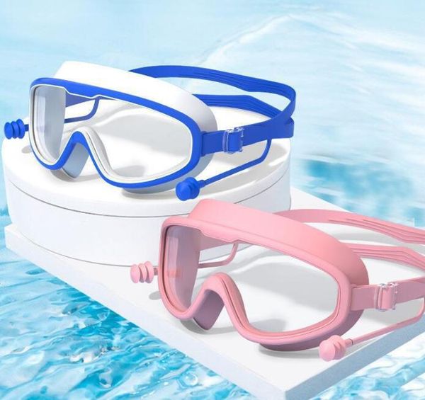 Lunettes de natation professionnelles à grand cadre pour enfants, HD, Anti-buée, étanches, pour sports aquatiques et plongée