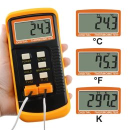 Professionele LCD-thermokoppel Thermometer -50C-1300C K-type digitale temperatuurmeter Dual Channel Probe C/F/K Swift Data Hold