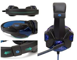 Casque de jeu professionnel à lumière LED pour ordinateur PS4 basse réglable stéréo PC Gamer sur l'oreille casque filaire avec micro cadeaux R5092757