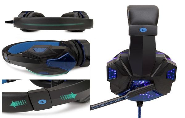 Casque de jeu professionnel à lumière LED pour ordinateur PS4 basse réglable stéréo PC Gamer sur l'oreille casque filaire avec micro cadeaux R5528148