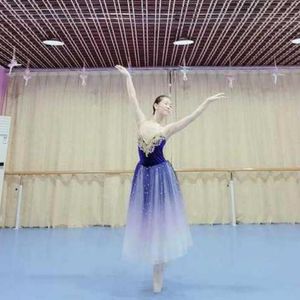 Professionnel Long Ballet Tutu Robe Gradient Bleu Ballerine Adulte Enfants Costumes Parti Danse Femmes Filles Stage Wear