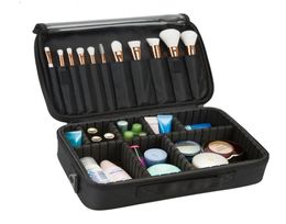 Professionele make -up borstelhoes 3 lagen cosmetische schoonheidskunstenaar organisator make -up koffer grote ruimte met schouderband8063093