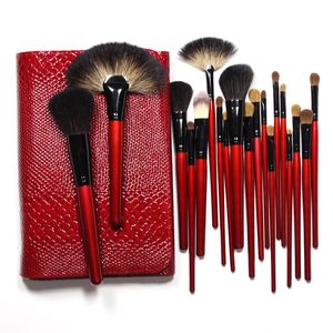 Ensemble de pinceaux de maquillage professionnels 26 pièces poils de poney de chèvre avec sac rouge en cuir de crocodile haut de gamme le plus magnifique!