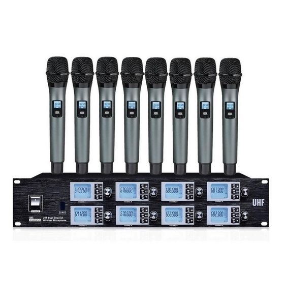 Microphone professionnel micros portables système de Microphone karaoké sans fil système de Microphone sans fil uhf 8 canaux pour karaoké à la maison7188296