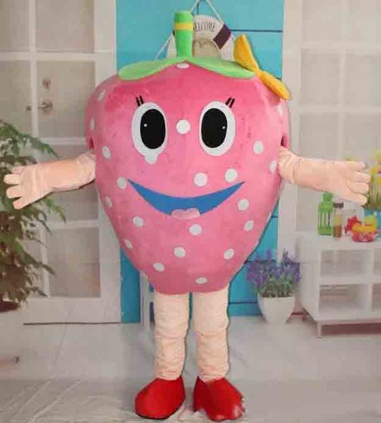 Nouveaux costumes professionnels de mascotte de fraise de visage heureux de couleur rose pour adulte à porter à vendre