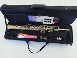 Professionele prestaties Nieuwe aankomstmerken rechte sopraan saxofoon S-992 antieke koperen messing sax-mondstuk