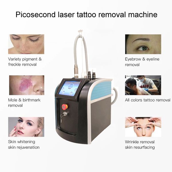 Máquina láser portátil de picosegundos Salón Nd Yag Láseres Carbon Peeling Pico 755nm 532nm 1064nm Eliminación de pigmentos de tatuajes para blanquear la piel Tratamiento del acné