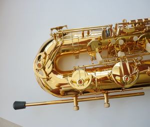 Instrumento de saxofón profesional, saxofón Eb Bariton, tubo de latón, laca dorada, saxofón E plano con estuche