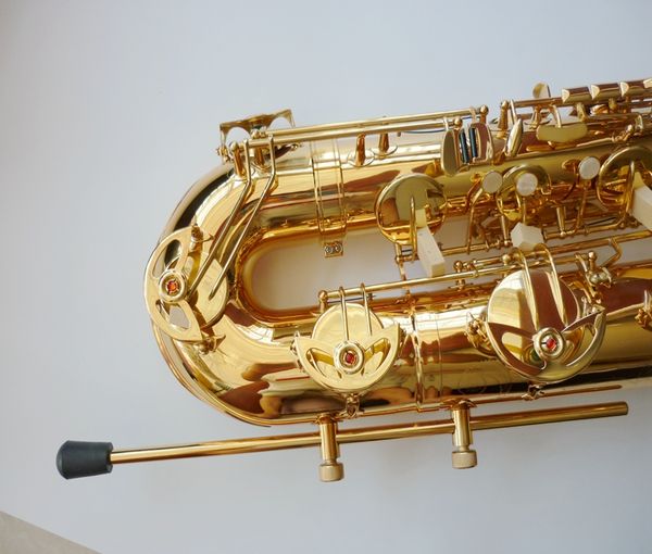 Saxophone professionnel Eb bariton, Tube en laiton, laque dorée, Saxofone E plat avec étui