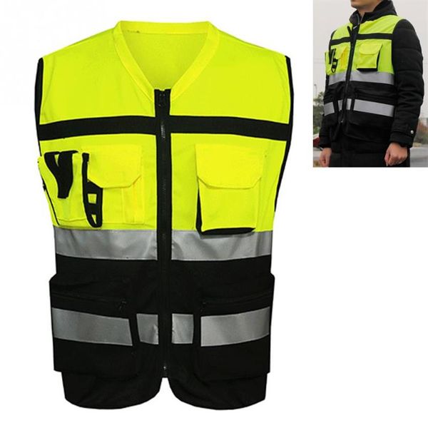 Sécurité professionnelle gilet réfléchissant poches conception gilet réfléchissant haute visibilité sangles de sécurité cyclisme en plein air Zip293V