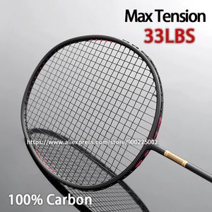 Absorción de impacto profesional Tensión máxima 33LBS Raquetas de bádminton de fibra de carbono completa con bolsas Cuerdas Ultraligero 4U 82G Racquet240311