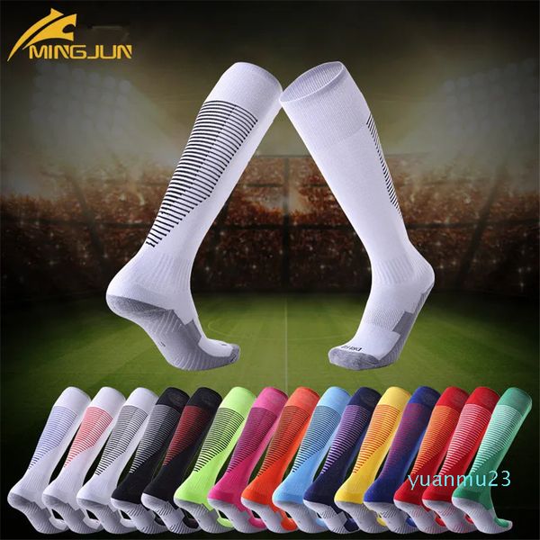 Chaussettes de Football de sport rayées professionnelles, genou haut, cyclisme, bas longs, cadeaux de noël, chaussettes de Football antidérapantes pour adultes