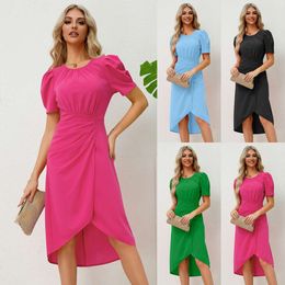 Robe d'été professionnelle pour femmes, col rond, manches bulles, coupe cintrée, nouvelle collection